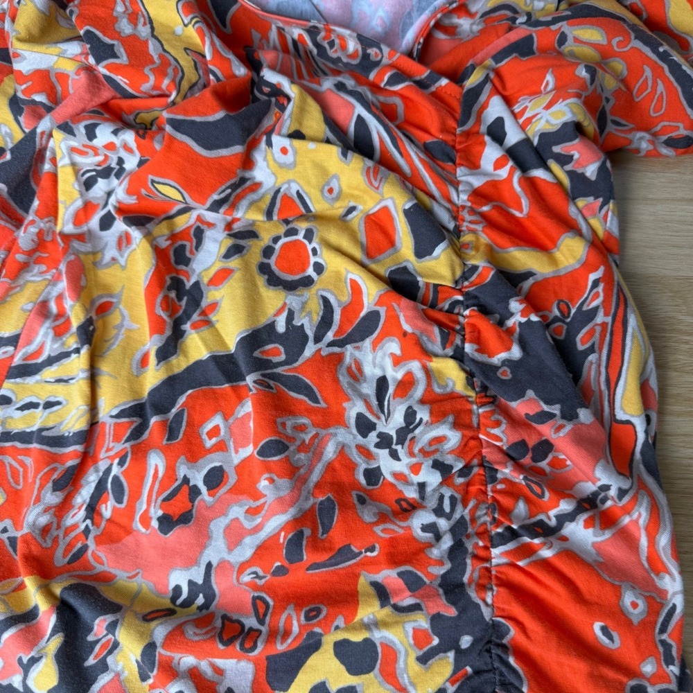 Ann Taylor Womens Abstract‎ Paisley V-Neck Ruched XS Psychedelic Retro Boho Art - Picture 9 of 9